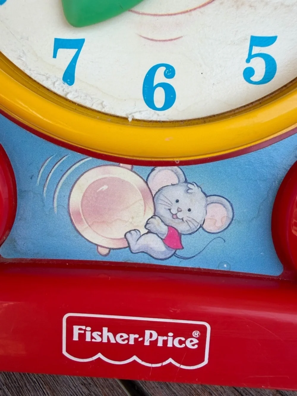 VTG 1994 Fisher-Price Musical Teaching Clock Wind-Up Toy Primary Colors Works!